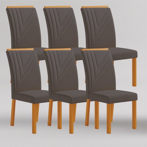 Conjunto 6 Cadeiras de Jantar em MDF Miami Yescasa Cinza/Freijó/Chumbo