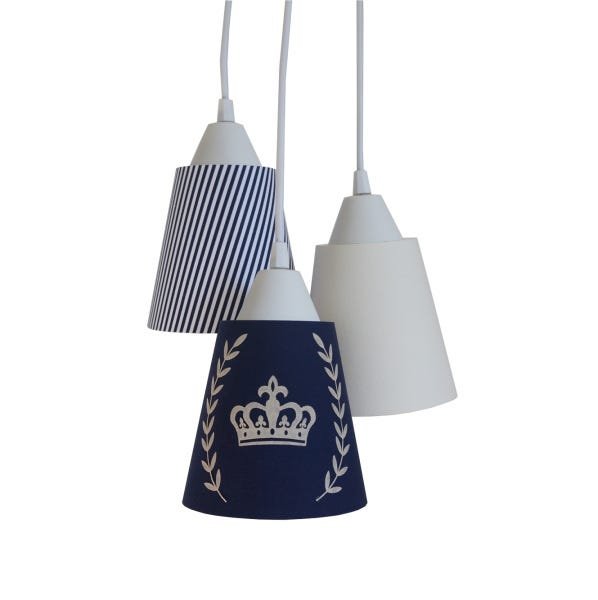 Lustre Pendente Luminária Bebê Coroa Bege e Azul Marinho - 1