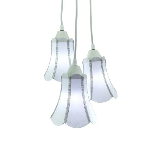 Lustre Pendente Luminária Paris Branco com Detalhes em Cinza