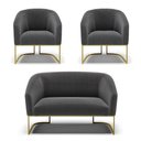 Ver imagem 1 de Sofá Namoradeira e 2 Poltronas Base Industrial Dourado Stella Bouclê Grafite D03 - D'Rossi