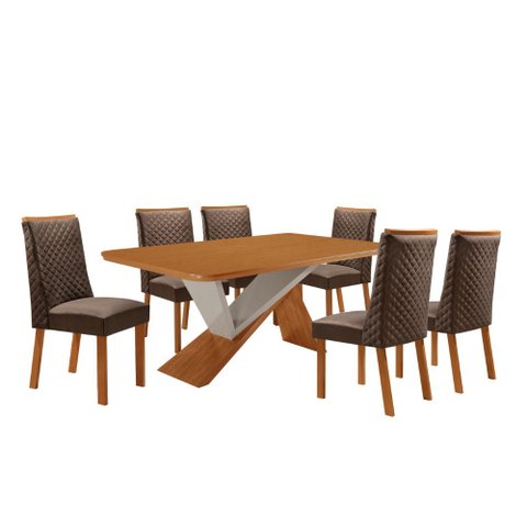 Mesa de Jantar Yasmin 180 cm Tampo MDF Canto Copo Laminado com 6 Cadeiras Moderna Mobília