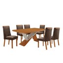 Ver imagem 1 de Mesa de Jantar Yasmin 180 cm Tampo MDF Canto Copo Laminado com 6 Cadeiras Moderna Mobília