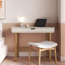 Ver imagem 1 de Mesa Escrivaninha Orgânica Curva 1 Gaveta 100cm Pés Madeira Maciça 100% MDF BP Aura Branco/Offwhite