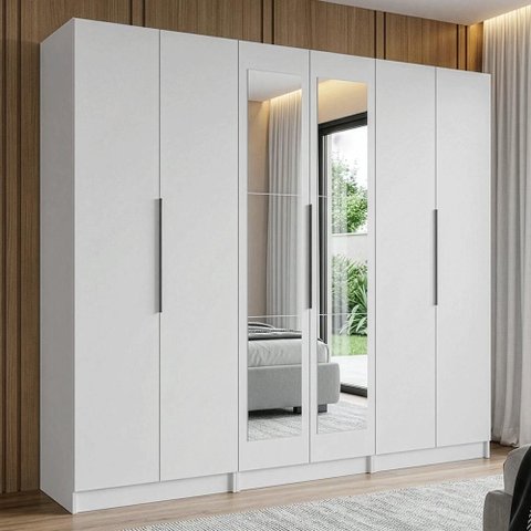 Guarda-roupa Modulado 240 Cm 6 Portas com Espelhos 4 Gavetas Branco Neo Madesa 02