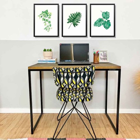 Mesa para Escritório de Ferro e Madeira 96cm Style Industrial Tabaco e Preto