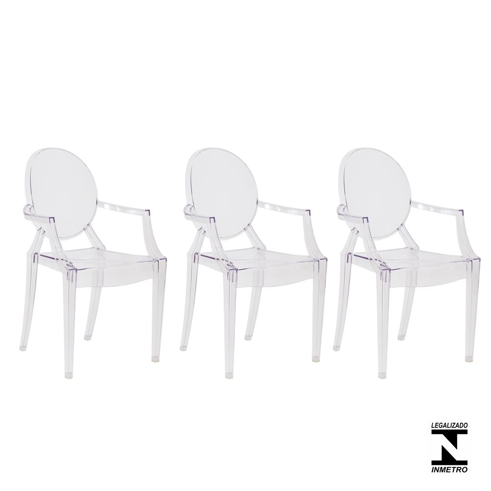 Kit 3 Cadeiras Louis Ghost Transparente Menor preço em Kit 3 Cadeiras Louis Ghost Transparente