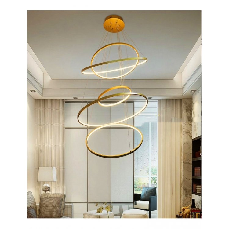 Lustre 5 Aneis 120cm Pendente Moderno Arcos para Pé Direito Duplo Linha Premium - 4