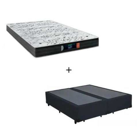 Cama Box Queen - Tecido Sintético Preto com Colchão Extra Firme D28 - Suporta 80Kg