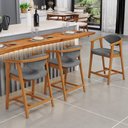 Ver imagem 2 de Kit 03 Banquetas Baixa Cozinha Sala de Jantar Bancada Cecília L02 Linho Cinza Escuro - Lyam Decor