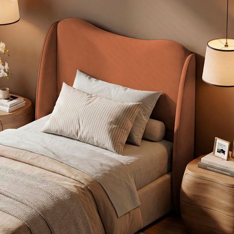 Cabeceira Orgânica para Cama Box Viúva Luma 120cm Bouclê Terracota - Desk Design