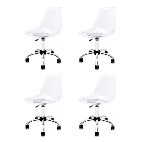 Conjunto 4 Cadeiras Eames Pc Transparente Office Cromada