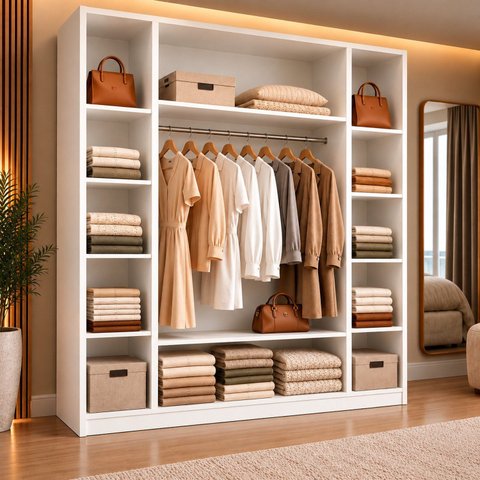 Armário Closet Modular Colmeia com Prateleiras e Arara Cabideiro Ana New Branco