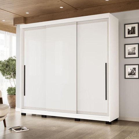 Roupeiro Valência 3 Portas Correr 4 Gavetas 217x213cm Branco 240837