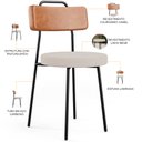 Ver imagem 4 de Kit 02 Cadeiras Decorativas Estofada Sala Jantar Barcelona L02 Couríssimo Camel Linho Bege - Lyam Ly
