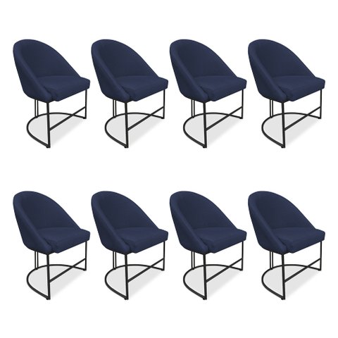 Kit 08 Cadeiras Poltrona de Jantar Bela Suede Azul Marinho Base Metálica Industrial Preto - Pallazio
