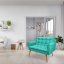 Ver imagem 2 de Namoradeira 2 Lugares Thais Suede Azul Turquesa Pés Palito Castanho - Slk Decor