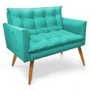 Ver imagem 1 de Namoradeira 2 Lugares Thais Suede Azul Turquesa Pés Palito Castanho - Slk Decor