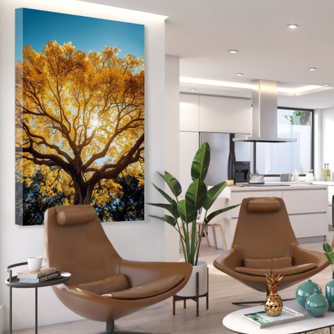 Quadro Decorativo Árvore Ipê Amarelo Vertical Sala Quarto Casa Escritório