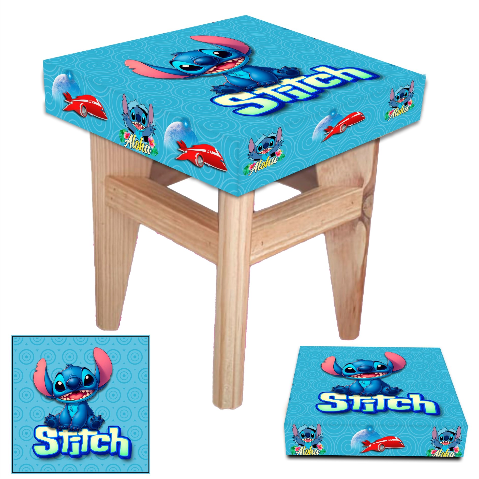 006 Banquinho Banqueta Infantil Stitch Azul