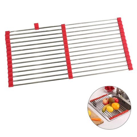 Escorredor Esteira Cozinha Louça Pia Cuba Extensivo Inox Silicone Compacto Flexivel Multiuso
