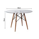 Ver imagem 5 de Mesa Sala de Jantar Eiffel Eames Redonda Vidro 90cm com 4 Poltronas Brancas Base Madeira Maciça