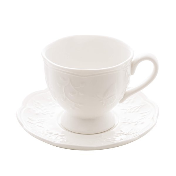 Jogo de Xícaras de Chá de Porcelana com Pires Butterfly Flower 200ml - Lyor - 4 Xícaras com Pires