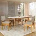 Ver imagem 1 de Conjunto Sala de Jantar Siera 6 Lugares Retangular Madeira Maciça Miami Marrom/Cerejeira/Bege Claro