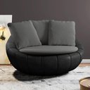 Ver imagem 2 de Poltrona para Sala de Estar Decorativa Giratória Kira Couríssimo Preto Linho Cinza - Lyam Decor