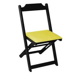 Cadeira Dobrável Madeira Maciça Preta com Estofado - Amarelo - 1