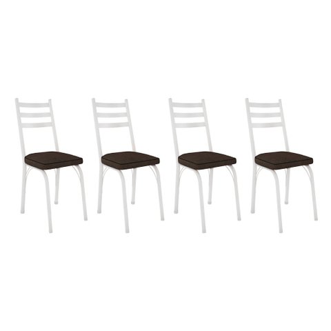 Kit 4 Cadeiras de Cozinha Luisiana Estampado Imbuia Pés de Ferro Branco - Pallazio
