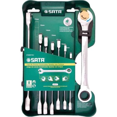 Jogo Chave Combinada Speedy com Catraca 8 a 19mm 8 Pçs Sata