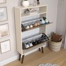 Sapateira com 2 Portas Basculantes Drex Estilo Retrô para Hall de Entrada ou Quarto - Off White com - 2