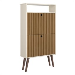Sapateira com 2 Portas Basculantes Drex Estilo Retrô para Hall de Entrada ou Quarto - Off White com - 3