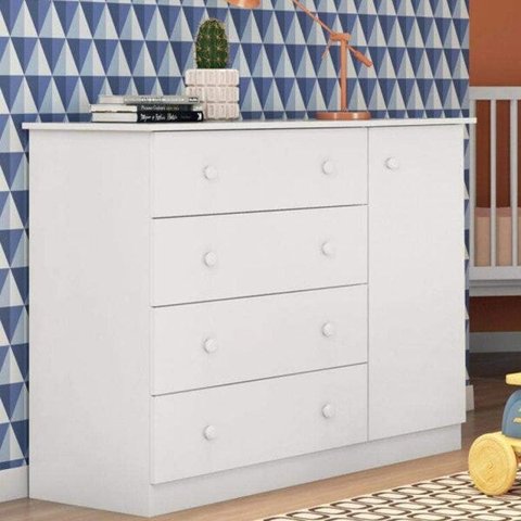 Cômoda Infantil 1 Porta e 4 Gavetas Branca_phoenix Baby