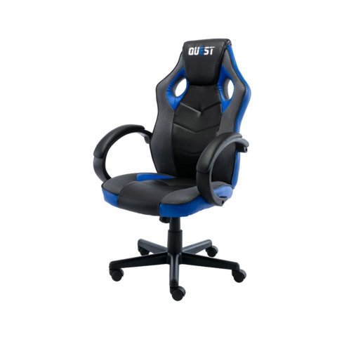 Cadeira Gamer Reclinável Giratória Quest Fratini Poliuretano (pu) Preto e Azul Base Rodízio