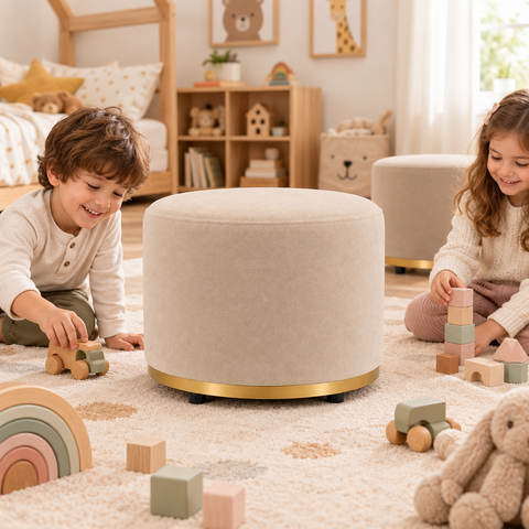 Puff Redondo Infantil - Banquinho Decorativo para Quarto Brinquedoteca - Espaço Kids Bege