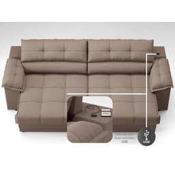 Sofá com Carregador Usb e Molas no Assento Retrátil Reclinável Mimo 2,00m Velosuede Marrom - Netsofa - 6