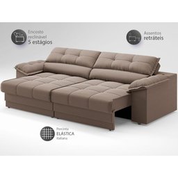Sofá com Carregador Usb e Molas no Assento Retrátil Reclinável Mimo 2,00m Velosuede Marrom - Netsofa - 4