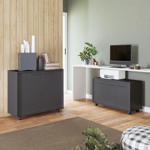 Conjunto para Escritório Home Office de Balcões com Rodízios Preto