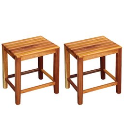 Conjunto 2 Banquetas Baixa Ripada em Madeira Maciça de Demolição - 1