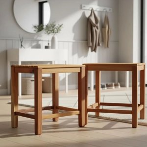 Conjunto 2 Banquetas Baixa Ripada em Madeira Maciça