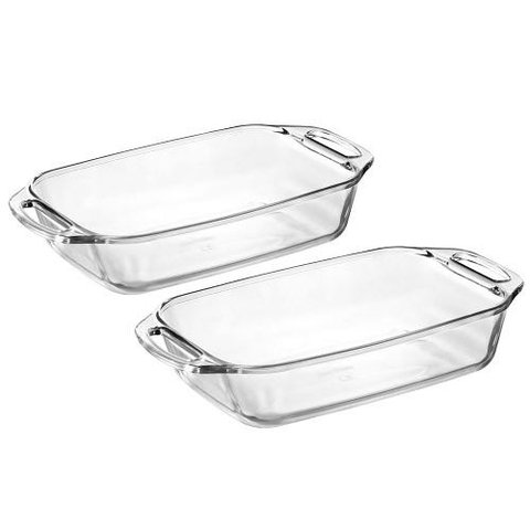 Conjunto Assadeiras Marinex Retangular Vidro 2 PÇs Com Alça