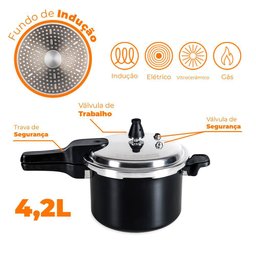 Panela de Pressão Brinox Antiaderente 4,2l Indução Ceramic Life Preto Super 4954/100 - 5