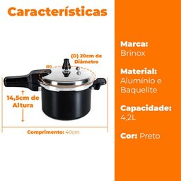 Panela de Pressão Brinox Antiaderente 4,2l Indução Ceramic Life Preto Super 4954/100 - 7