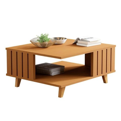 Mesa de Centro Açai Sala com Pés de Madeira Maciça Nature
