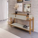 Ver imagem 7 de Buffet 190cm e Aparador 2 Gavetas com Pés de Madeira Maciça Lizz Bege/Off White/Cedro
