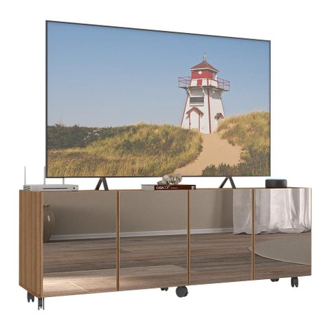 Rack Tv até 50 Polegadas 4 Portas com Rodízios e Espelhos Multimóveis Mp1080 Rustic