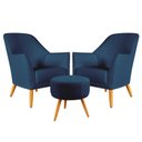 Ver imagem 1 de Kit 2 Poltronas Orion com Puff Solar Suede Azul Marinho Aradecor