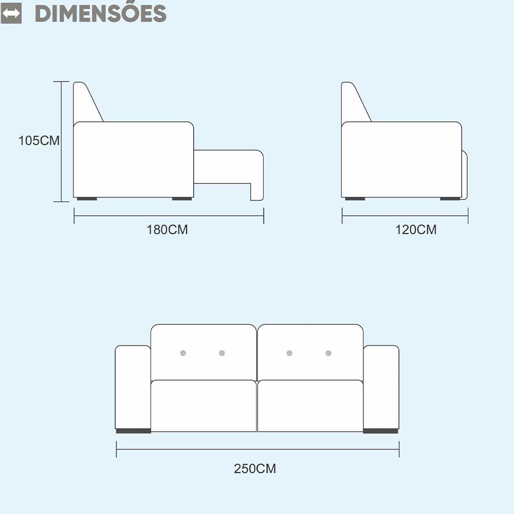 Sofá Máximo 4 Lugares Retrátil e Reclinável 2,50M Veludo Mundial Estofados - 5