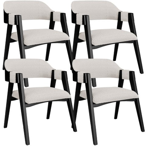 Kit 04 Cadeiras para Sala de Jantar e Estar Living Estofada Suran L02 Preto Bouclê Cru - Lyam Lyam D